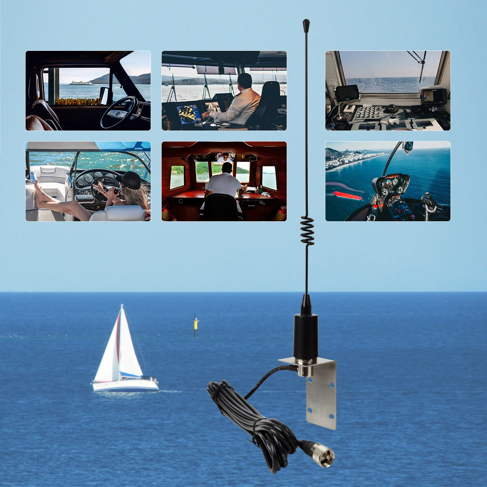 HYS VHF Marine Antenna Stainless Steel Low Profile Boat Antenna for Cobra ICOM Uniden Standard Horizon Marine VHF Radio