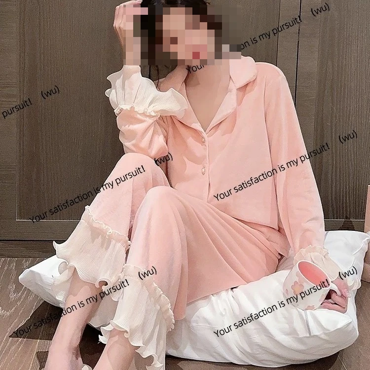 

Осенне-зимние новые островные бархатные пижамы, женские домашние костюмы с рюшами и краями для девочек, милая атмосфера, роговые рукава, домашняя одежда в придворном стиле