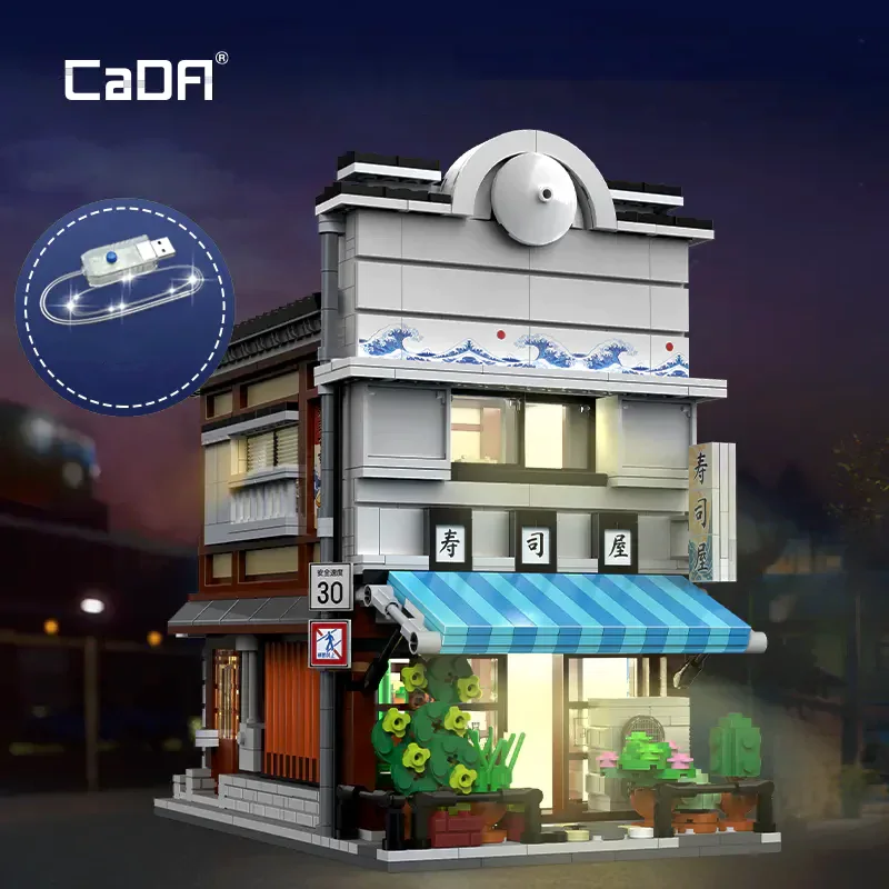 Modular Buildings Sushiya CaDA Moc 1665PCS Japanese Street Scene Architecture Model Building Blocks Brick Toys for Kids Gift