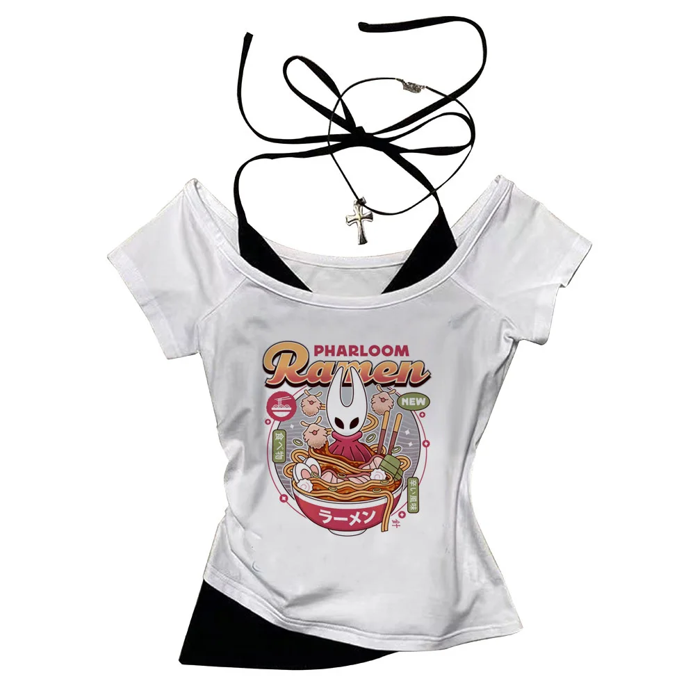 Hollow Knight crop top women japan graphic summer manga y2k shirt vintage gyaru meme gothic party
