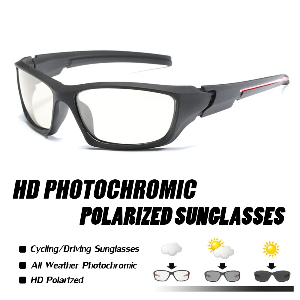 AIELBRO Photochromic Sunglasses for Men Cycling Glasses Chameleon Discoloration Eyewear For Bicycle Polarized Glasses