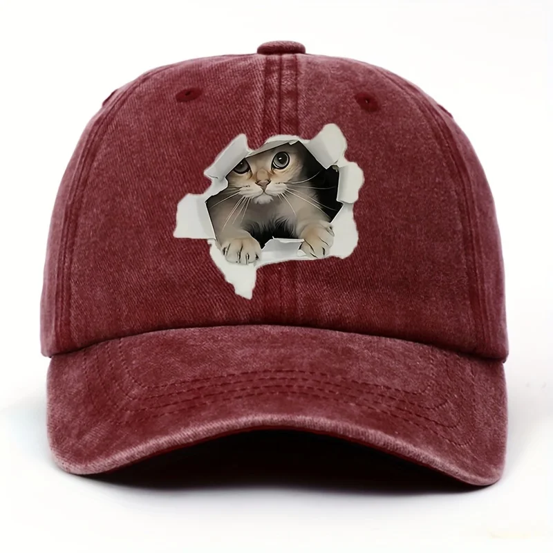 Cute Cat Designed Baseball Cap with Retro Sun Protection and Durable Animal Themed Printing Technology