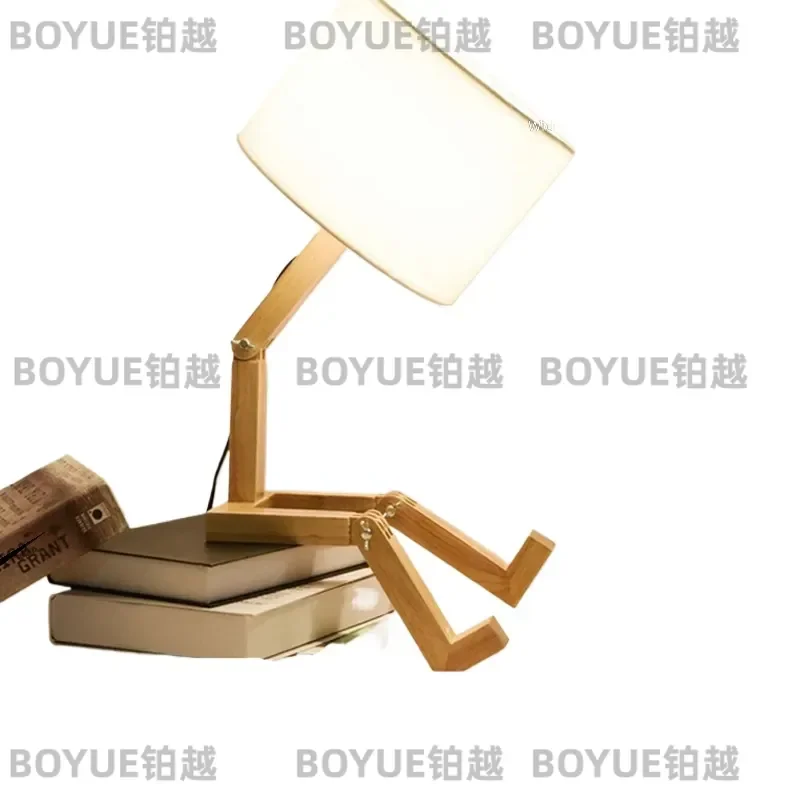 Nordic Fabric LED Desk Lamp Wooden Base Ambient Light Decorative Bedside Night Light for Bedroom Home Gift Warm Glow Reading