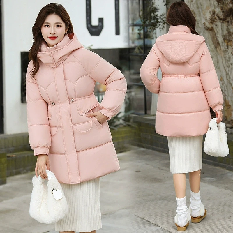 

2025 New Winter Fashion Women Mid-Length Down Cotton Jacket Korean Loose Thick Warm Padded Coat Female Hooded Parkas Outerwear