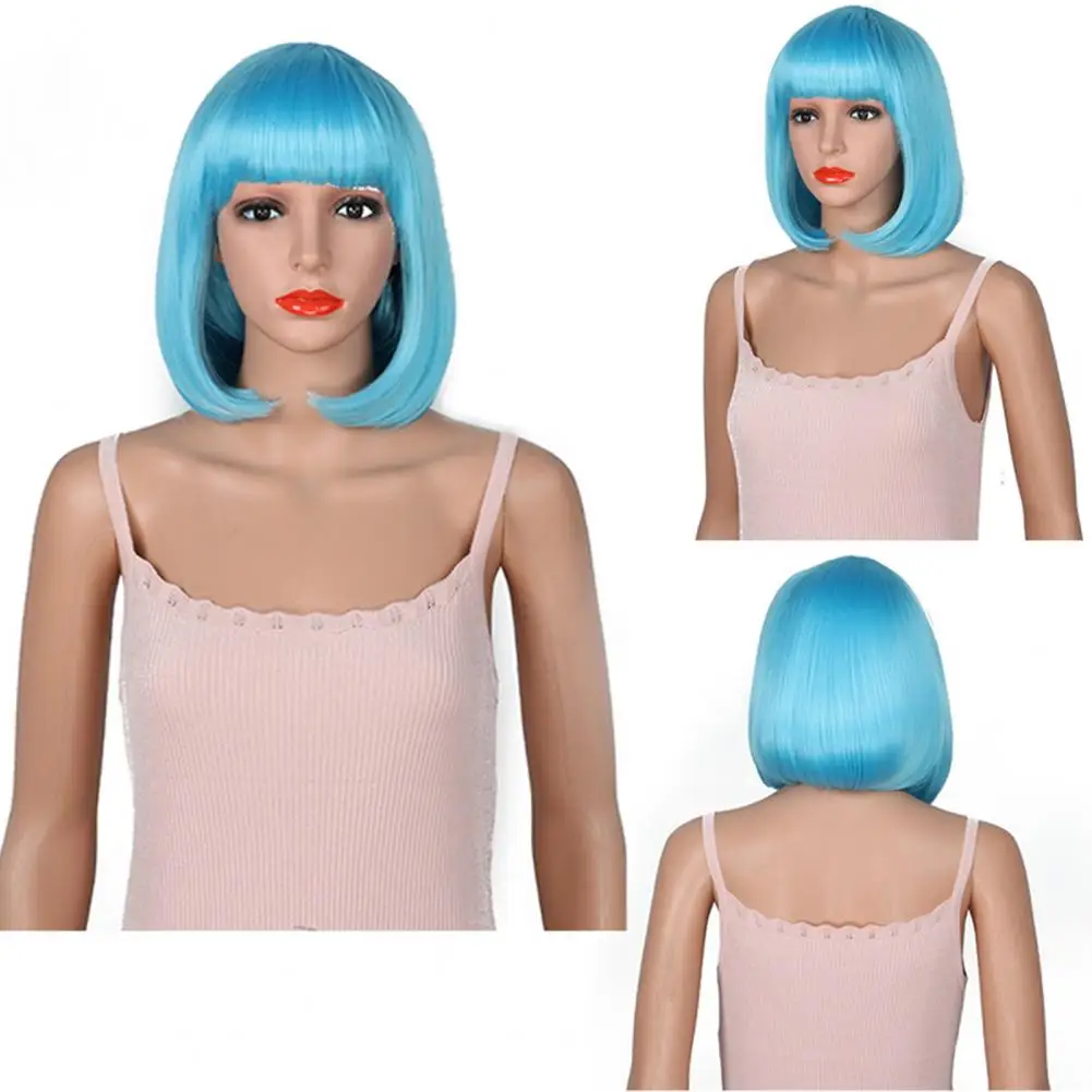 Women Synthetic Wigs Short Straight Bob Wig with Bangs Heat Resistant Synthetic Hairpiece for Women Natural Looking Costume