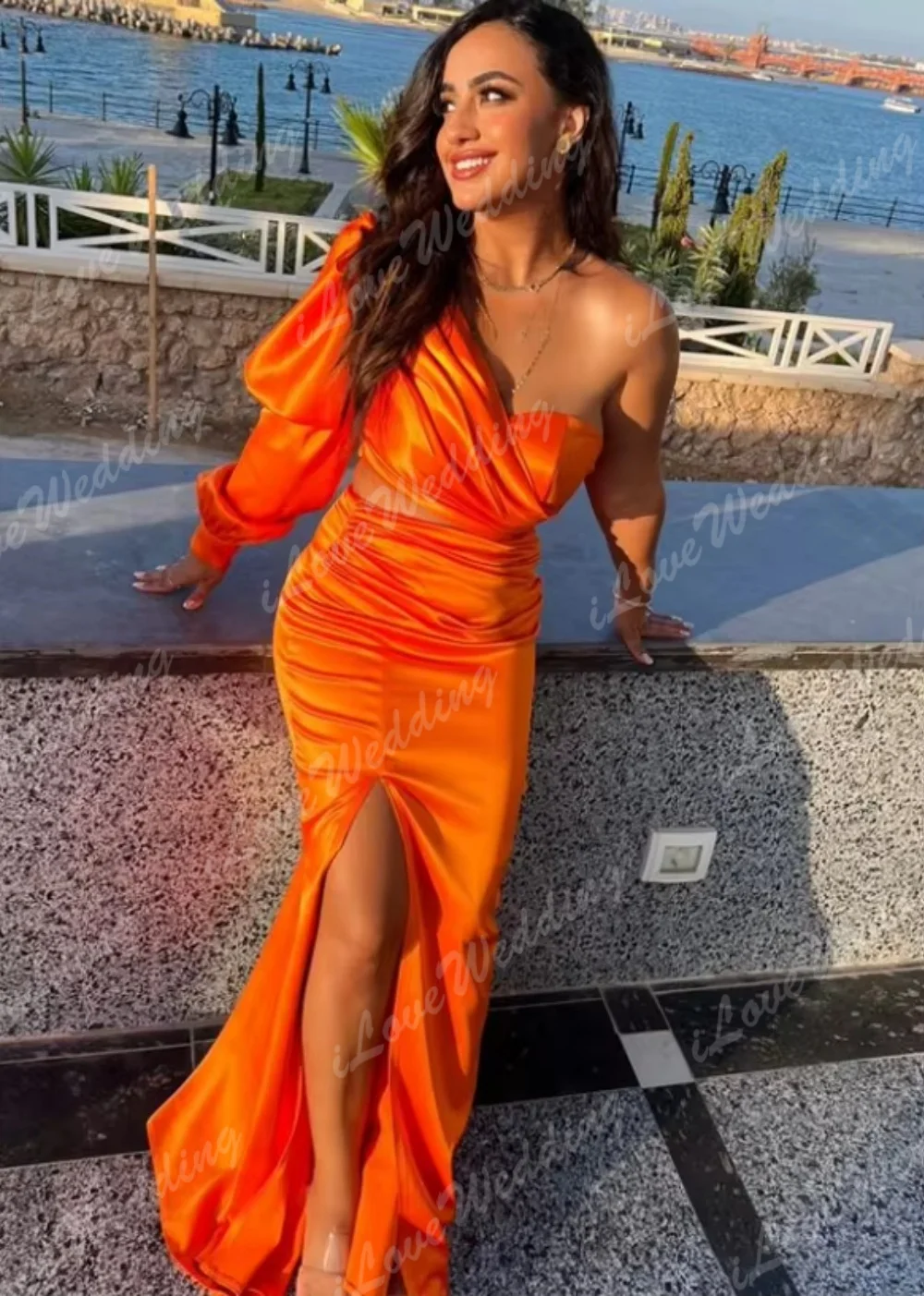 Exquisite High Quality One Shoulder Ruched Pleat A-line Long Evening Dress Customized Prom Dresses Simple Fashion Classic Retro