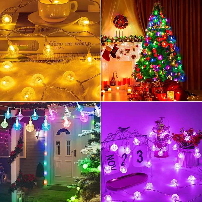 USB Powered RGB LED String 10M 60Leds Crystal Ball Christmas Light Remote Control Waterproof Holiday Wedding Party Decoration