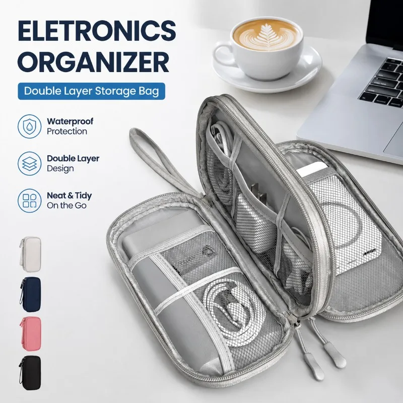 Cationic Digital Accessories Storage Bag Waterproof Double Layer Cable Organizer Pouch for Earphones Power Bank