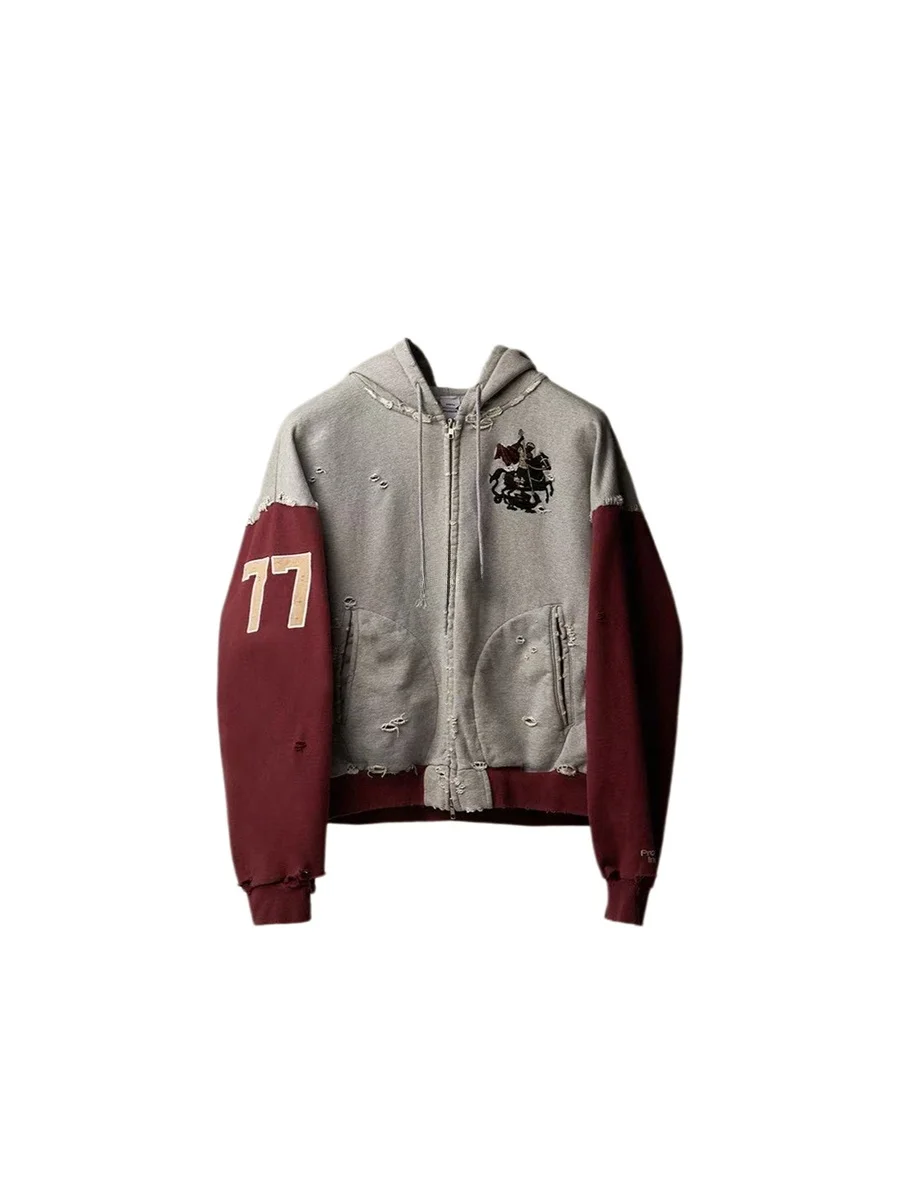 

Мужская толстовка-кардиган American Knight War с винтажным принтом, свободного кроя, с эффектом потертости, модная повседневная одежда