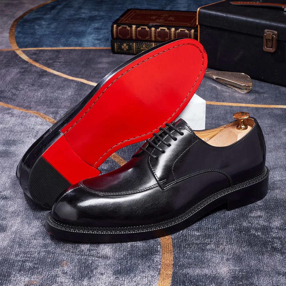 Classic Italian Luxury Brand Men's Elegant Black Dress Shoes Authentic Genuine Leather Lace Up Oxfords Business Social Footwear