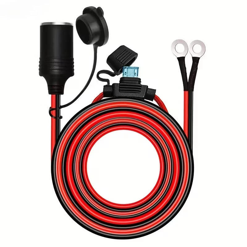 14AWG 12/24V Car Female Socket with 15A Fuse - Heavy-Duty Direct Battery Extension Plug with Perforated Terminal