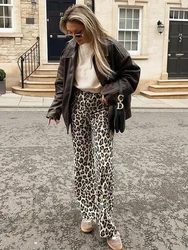 Foridol Leopard Print Wide Leg Long Pants Women Spring Summer Straight Fashion New Pants Zip Casual Female Pantalones 2024