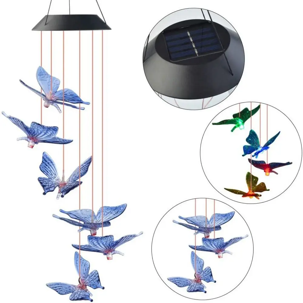 Lightweight Cute Solar Wind Chime Hanging Weatherproof Hanging Solar Lights ABS Waterproof Solar Butterfly Light Courtyard