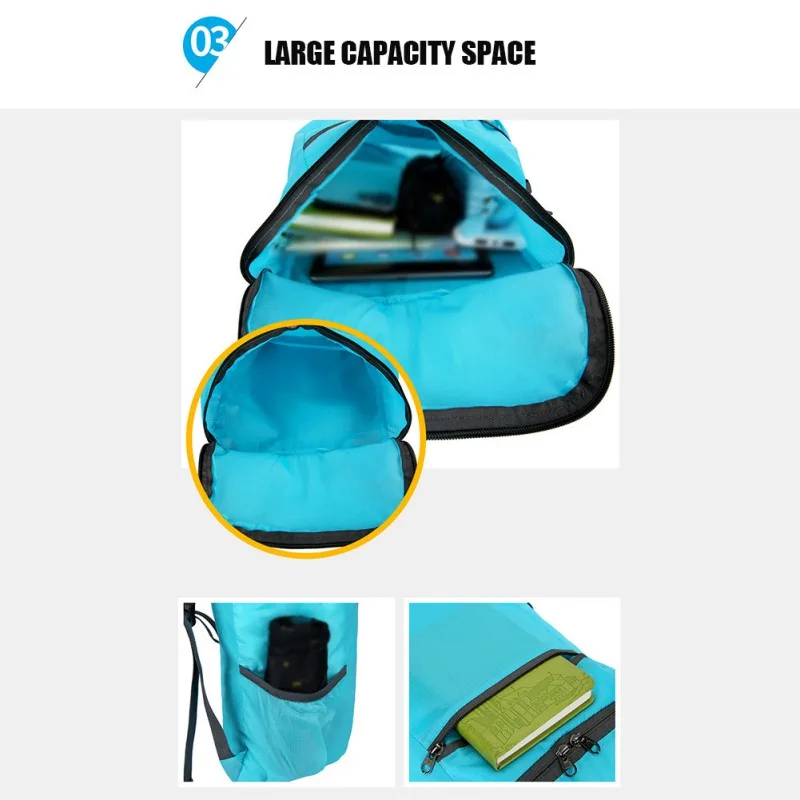 Sac à dos pliant étanche pour hommes et femmes, sac à dos de camping ultraléger, sac à dos de jour extérieur, voyage, randonnée, cyclisme, 15L