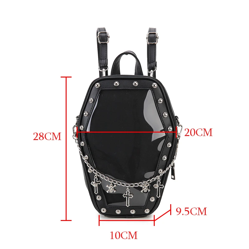 Imagem -03 - Gótico Punk Caixão Forma Ita Bolsa para Mulheres Mochilas Claras Bolsa Lolita Escura Bolsa de Ombro Meninas Cosplay Designer Insert