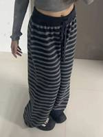 Harajuku Contrast Color Stripe Wide Leg Trousers Vintage Grunge Loose Knitted Casual Pant Y2k Aesthetic Women Straight Pants