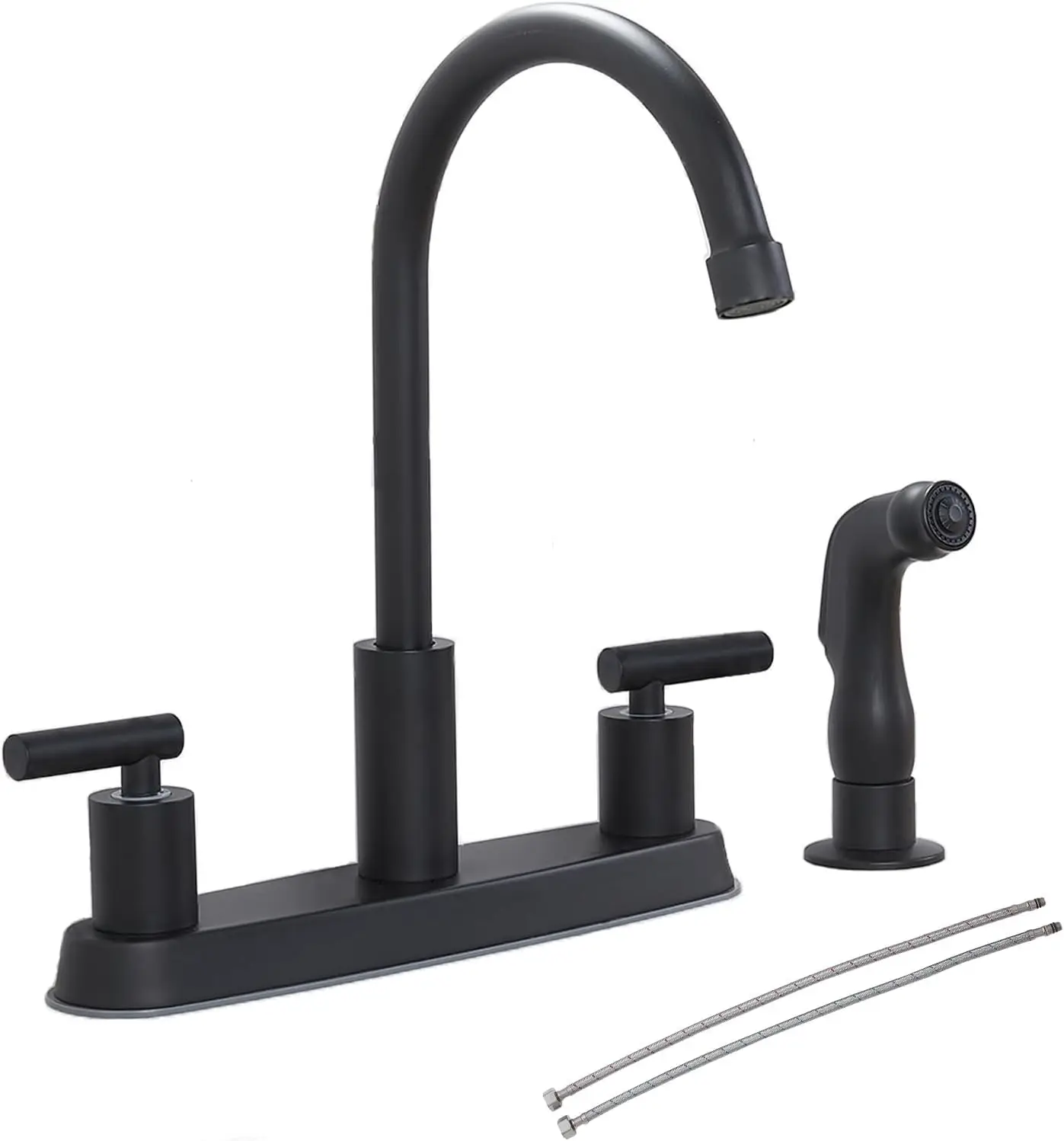 

2 Handle Kitchen Sink Faucet with Side Sprayer, 3 or 4 Hole Black Stainless Steel Kitchen Faucet for Rv Camper Laundry U