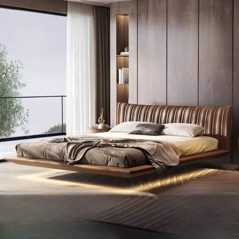 Brown Decoration Double Bed Australia European Floating Storage Double Bed Luxury Style Frame Cama De Casal Furniture For Home