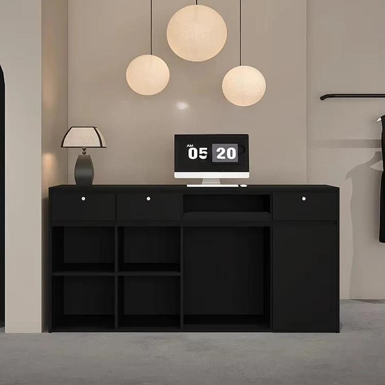 &c Black Economical Simple Reception Desk Modern Wooden Clothing Store Library Office Building Standing Reception Desk