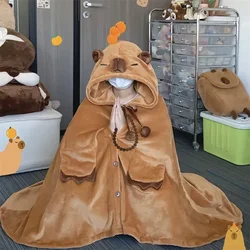 Capybara  Coral Fleece Pajamas Female Winter Thickened Padded One-piece Can Be Worn Outside The Home Clothing Cape Blanket