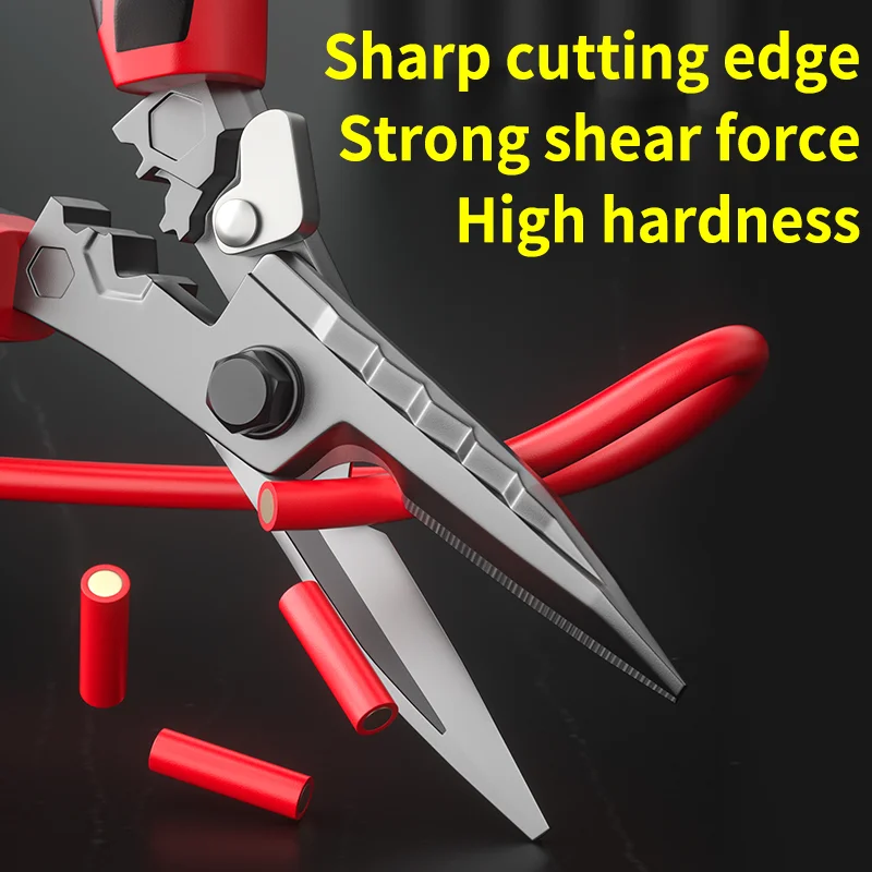 Heavy Duty Multifunctional Electrician Scissors Crimping Wire Cutter with Wrench for Metal Sheet Cable Cutting