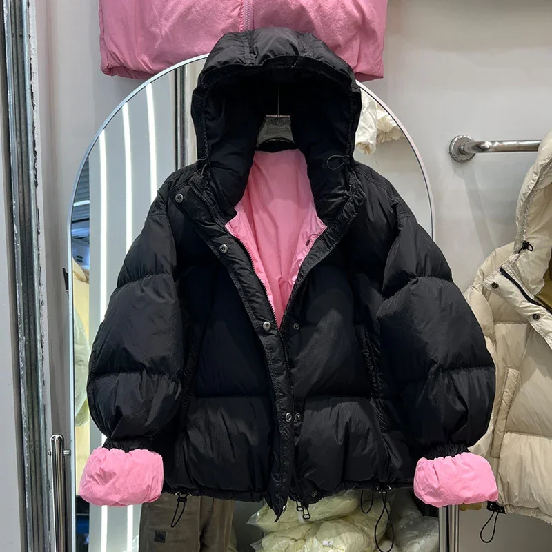 Schinteon Vrouwen Donsjack Met Kap Herfst Winter Warme Dikke Casual Losse Over Size Uitloper Witte Eend Down Jas 2024 Nieuwe