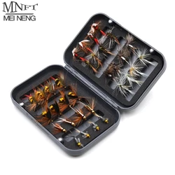 MNFT – lot d'appâts artificiels pour la pêche à la mouche, pack de leurres pour attraper des poissons, des truites, des nymphes, des mouches sèches ou mouillées, avec boîte, 32 pièces