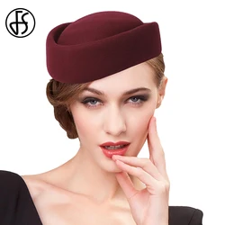 FS Small Top Hats For Women Elegant Millinery Vintage Beret Wool Felt Fedoras Ladies Wedding Bride Church 2024 Winter Cap