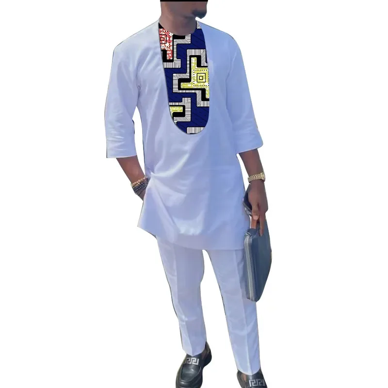 New Luxury African Traditional Men's Clothing Elegant Full Suits Male Pant Sets To Dress Native Outfit Ethnic Dashiki Kaftan