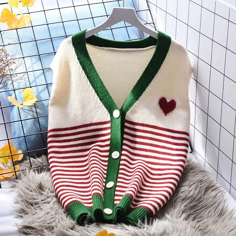 Striped V-neck Knitted Vest Women Tank Top Loose Sweater 2023 Autumn Sleeveless Korean Women Outwear Sweater Cardigan Vest