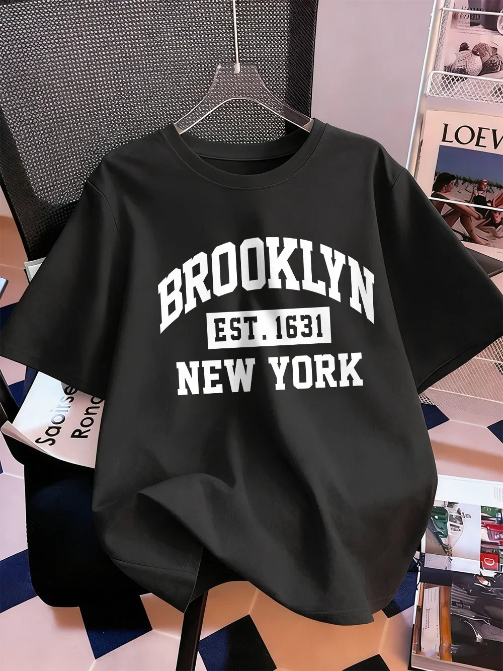Camiseta con estampado de Brooklyn Est 1631 New York para mujer, camiseta de manga corta de verano, camisetas cómodas y suaves con cuello redondo, ropa básica