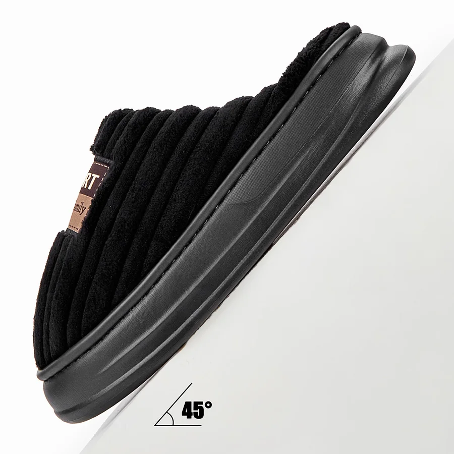 Winter men's striped suede slippers EVA sole platform anti slip memory foam cushion soft and warm indoor home shoes image 5