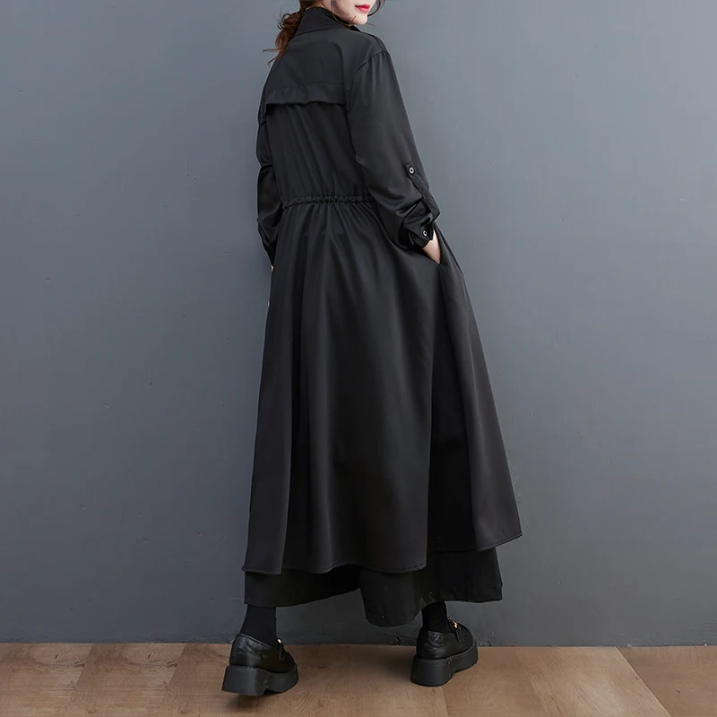 ファッショナブルな無地ボタン付きロングコート 春夏新作 スタイリッシュなルーズフィット スリム効果のあるスーツカラー ジャケット トレンドデザイン ストリートスタイル