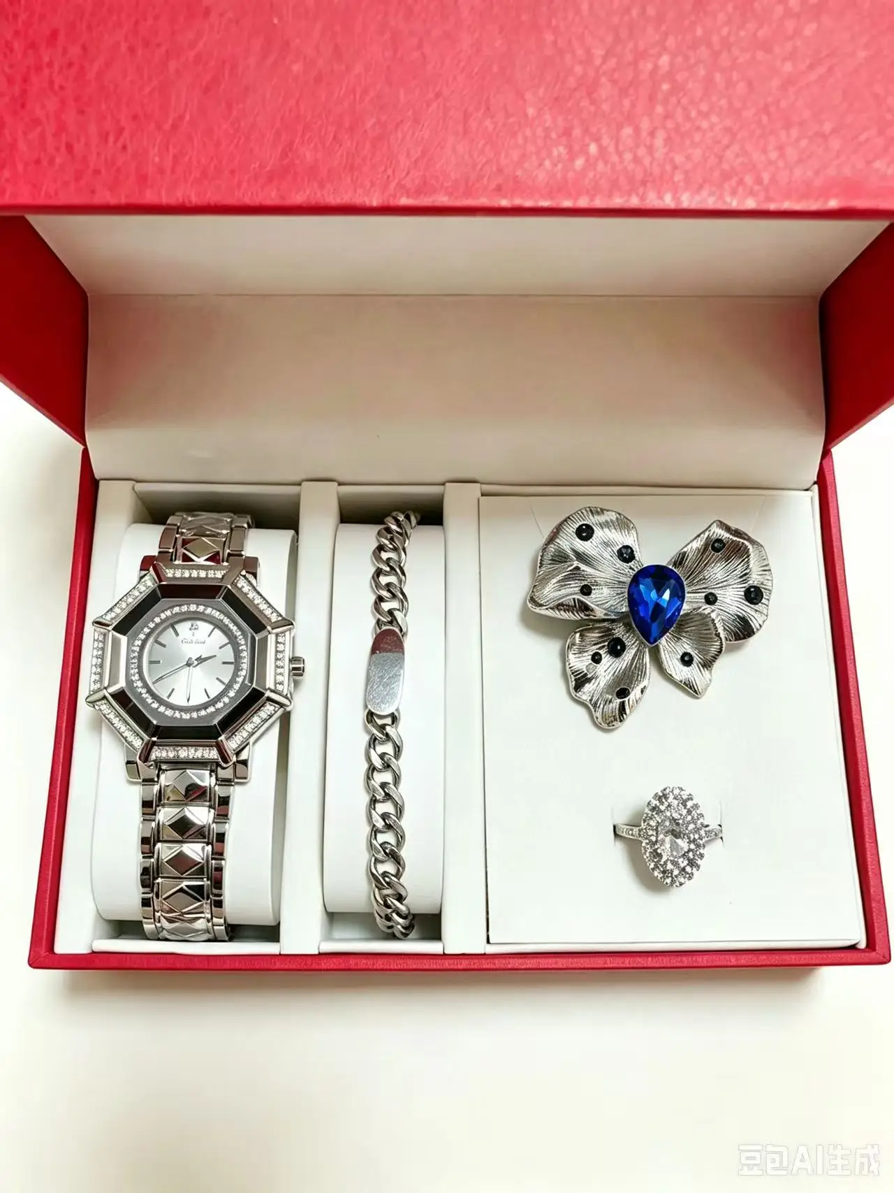 Gift Set (3) Women's Quartz Watch+Bracelet+Earrings+Ring+Gift Box, Holiday Birthday Gift