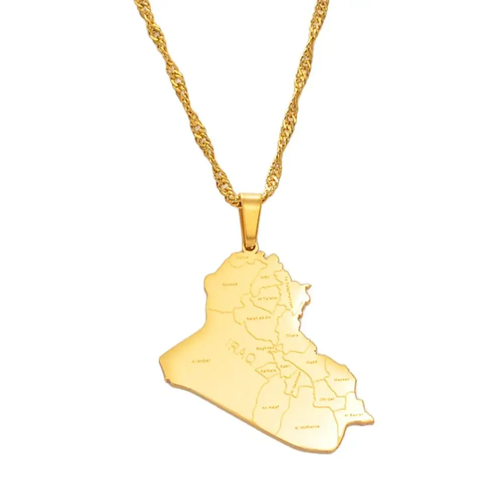 Anniyo Republic Of Iraq Map Cities Pendant Necklace Gold Color Jewelry Map Of Iraq Necklaces #153621