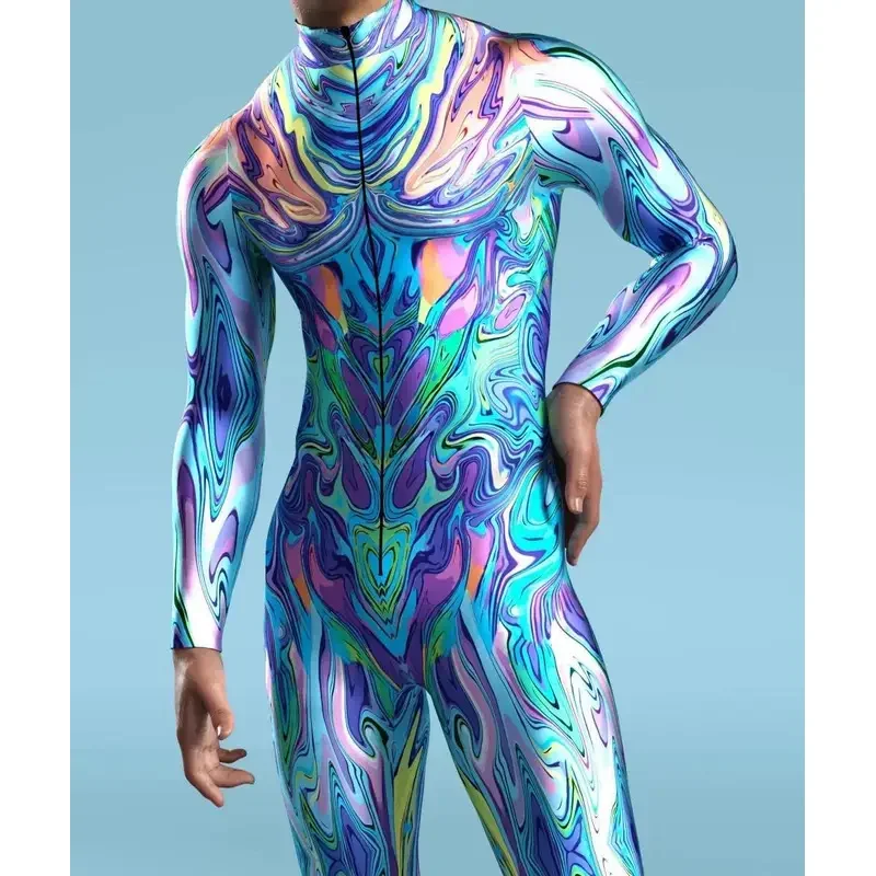 남녀공용 사이버 펑크 점프 수트, 멋진 컬러 드로잉 코스프레 바디 수트, 스팀펑크 코스튬, 할로윈 파티 쇼, 젠타이 세트