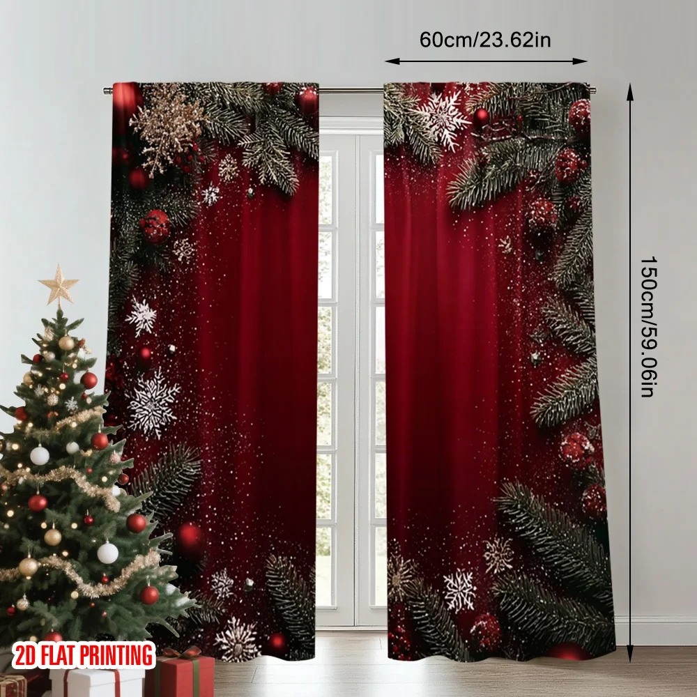 2 قطعة 2D الطباعة المسطحة عيد الميلاد الساخن ستائر الحفلات عيد الميلاد الأضواء الرقمية المطبوعة البوليستر الستائر احتفالية ل
