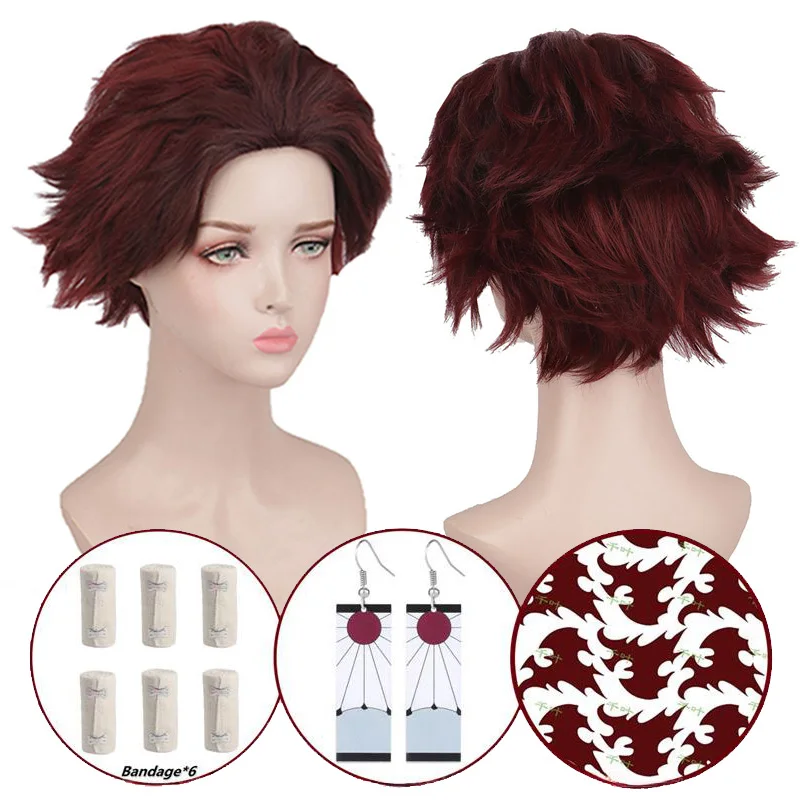 

Парик для косплея из аниме Kamado TanjIrou, синтетический, короткий, 30 см, каштановый, коричневый, с серьгами, термостойкий