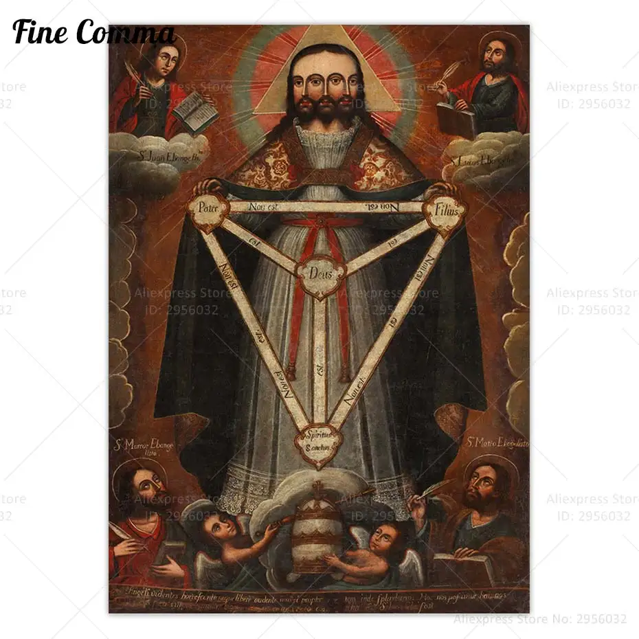 Trifacial Trinity Three Faced Jesus Vintage Poster Triple Jesus Christ Painting Creepy Strange Wall Art Canvas Print Home Decor