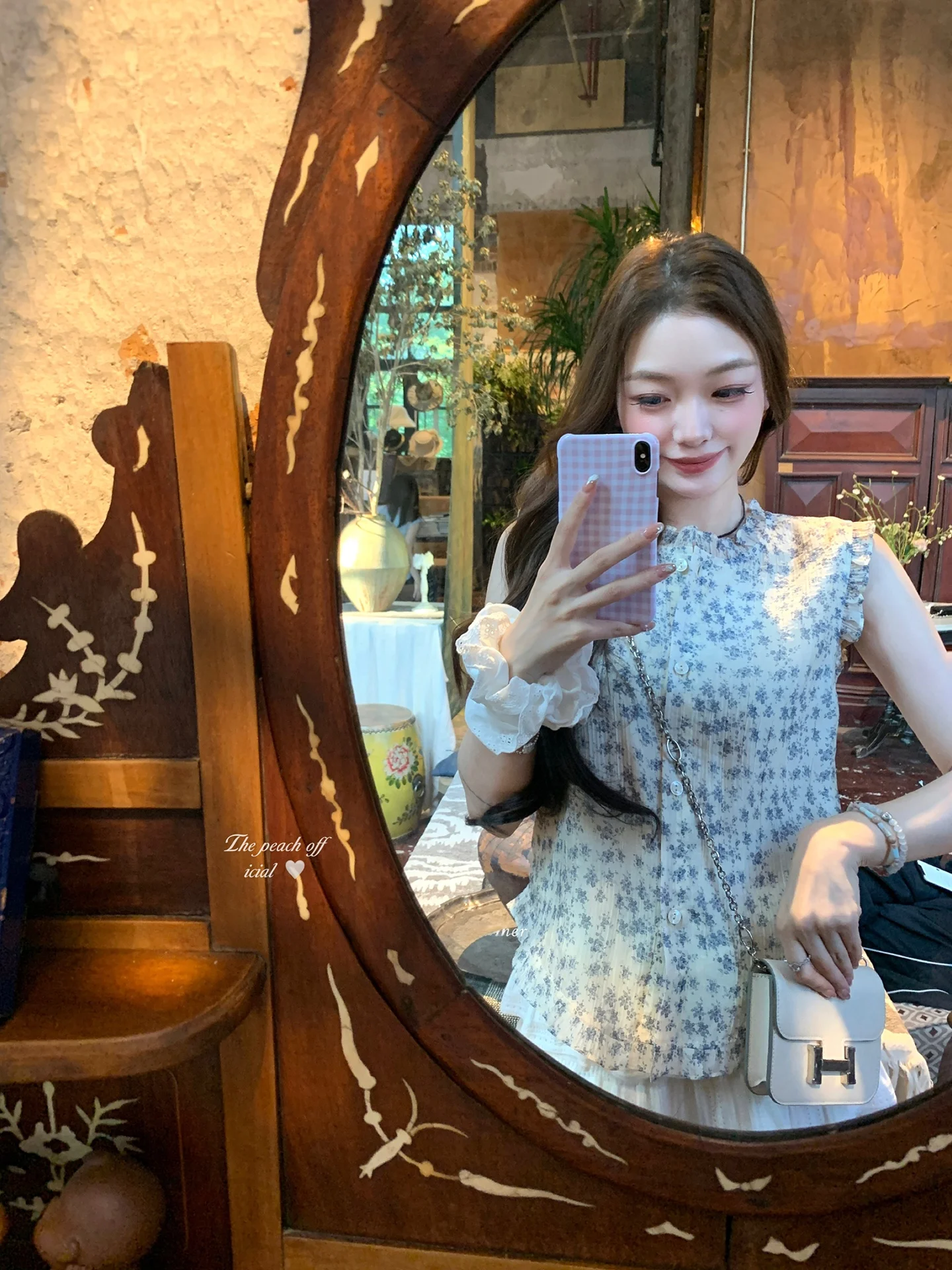 

Синяя женская летняя повседневная блузка из смесового хлопка с акварельным цветочным принтом, приталенного прямого кроя