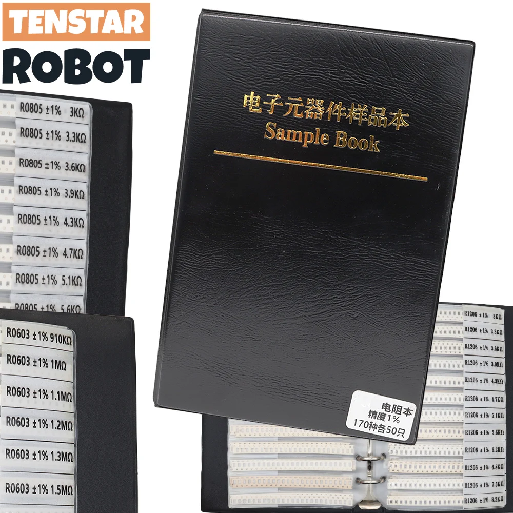 170Values 8500PCS SMD Resistor 1% 0R~10M 0201 0402 0603 0805 1206 Sample Book Resistors Assortment Kit Resistors