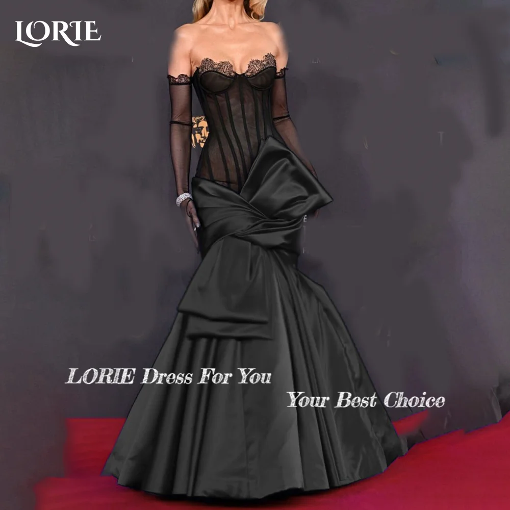 LORIE Shiny Satin Mermaid Evening Dress Bow Lace Sweetheart Princess Prom Dress Sexy Shiny Corset Bobycon Party Gown Customized