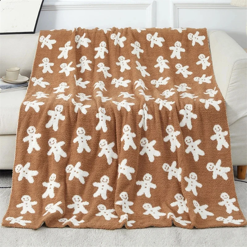 

Gingerbread Man Christmas Blanket A-Class Half Fleece Knitted Sofa Throw Cozy Warm Holiday Gift Blanket For Home Decor