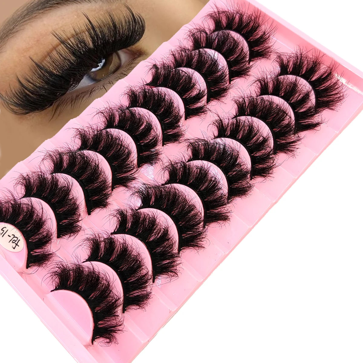 HBZGTLAD Nieuwe 10 paar kunstmatige nertsenwimpers 5D dramatische handgemaakte pluizige natuurlijke lengte 25 mm wimperverlenging make-up