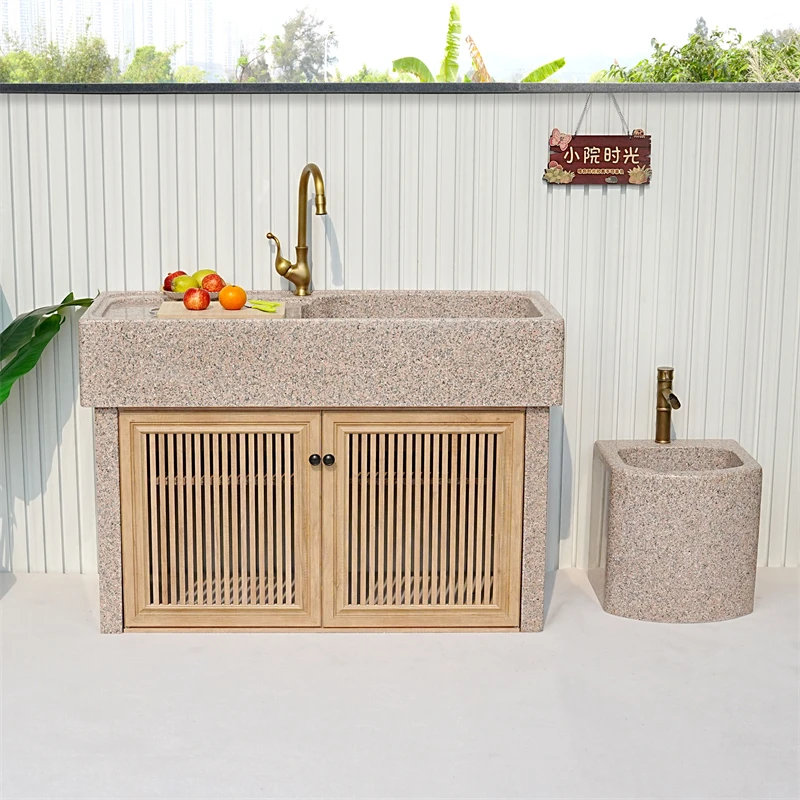 Natural marble pool Outdoor stone laundry pool Balcony wash basin Outdoor integrated stone courtyard sink