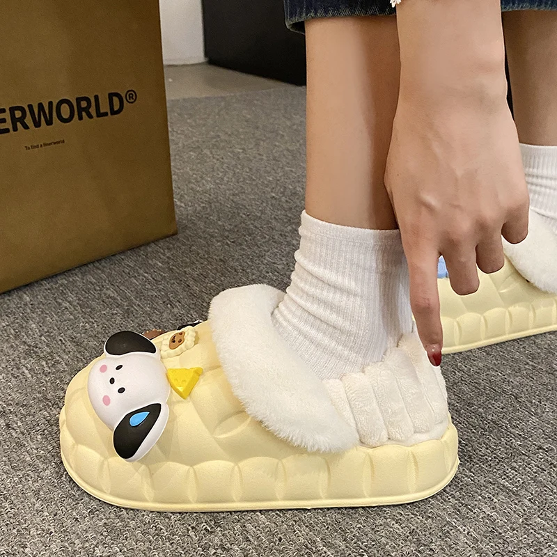 Petal Winter Cotton Slippers Women Home Warm Student Dormitory Cartoon Dog Eva Non-Slip Odorless Cotton-padded Shoes Removable