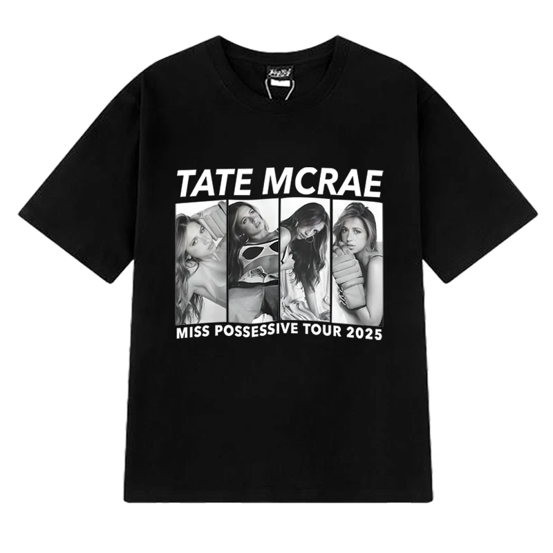 

New in Tate Mcrae world Tour 2025 print T shirts Men Women vintage Oversized short sleeve T-shirt Unisex black 100% Cotton Tops