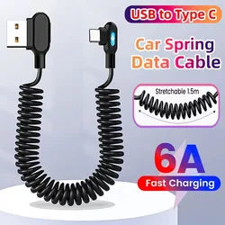 6A USB C To TypeC Fast Charging Short Spring Car Data Cable for Samsung Xiaomi Redmi Huawei USB To Type C Data Cord USB C Cable