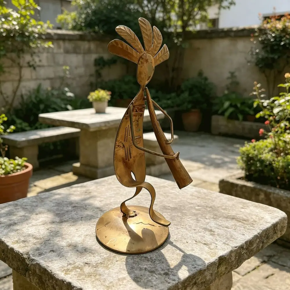 Abstract Character Sculpture Metal Indian Musician Ornament Retro Rust Iron Style Craft For Home Desktop Living Room Art