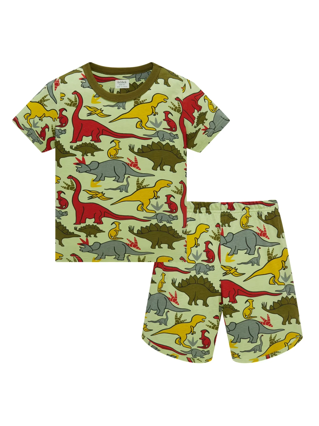 Summer Dinosaur Pajamas Set for Boys 2 Piece Short Sleeve Shorts 100% Cotton Soft Breathable Kids Sleepwear Age 1-8 Years Top